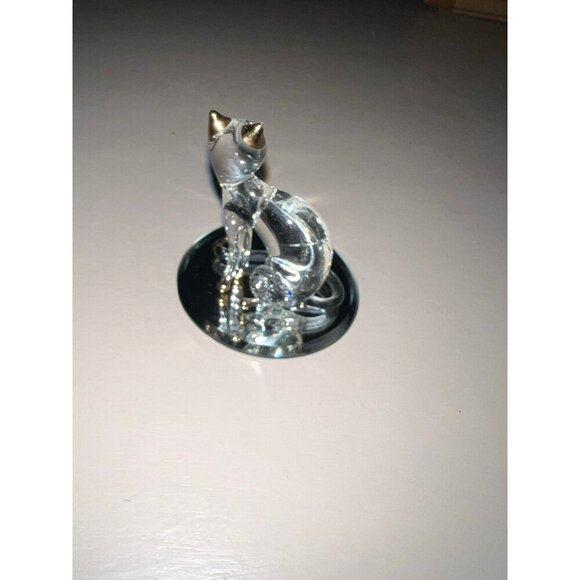 Vintage Glass Baron | Glass Cat Figurine with Gold Accents on Mirror - Picture 2 of 6